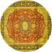 Round Machine Washable Medallion Yellow Traditional Rug, wshtr449yw