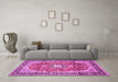 Machine Washable Medallion Pink Traditional Rug in a Living Room, wshtr449pnk