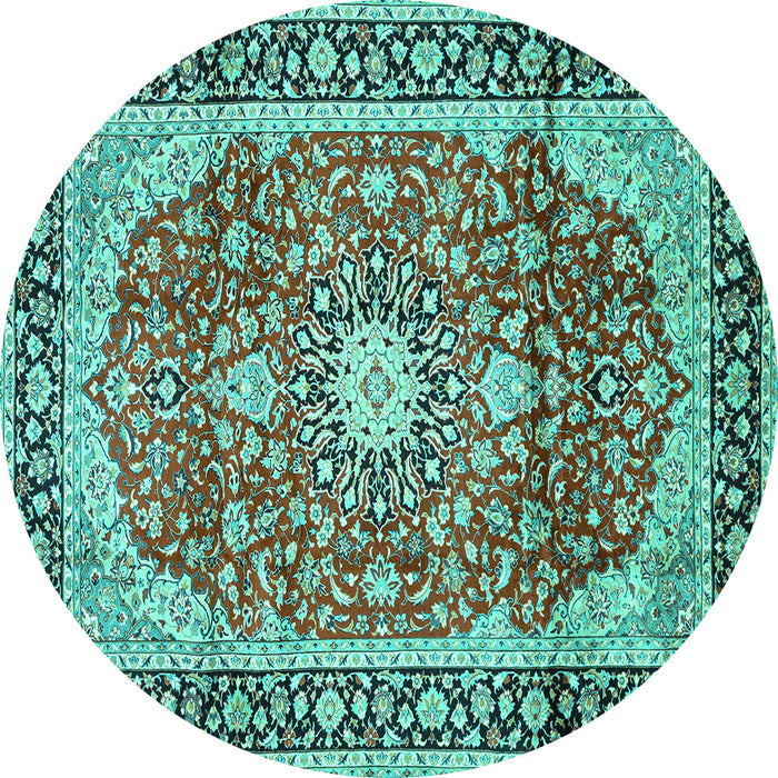 Round Medallion Turquoise Traditional Rug, tr449turq
