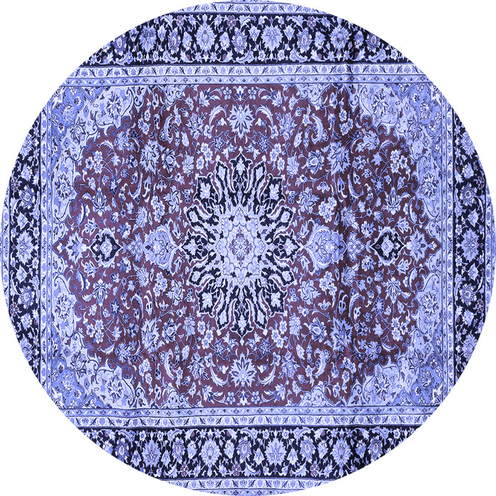 Round Machine Washable Medallion Blue Traditional Rug, wshtr449blu