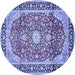 Round Machine Washable Medallion Blue Traditional Rug, wshtr449blu