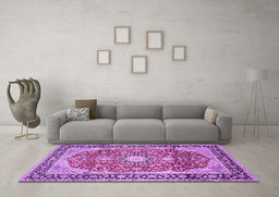 Machine Washable Medallion Purple Traditional Area Rugs in a Living Room, wshtr449pur