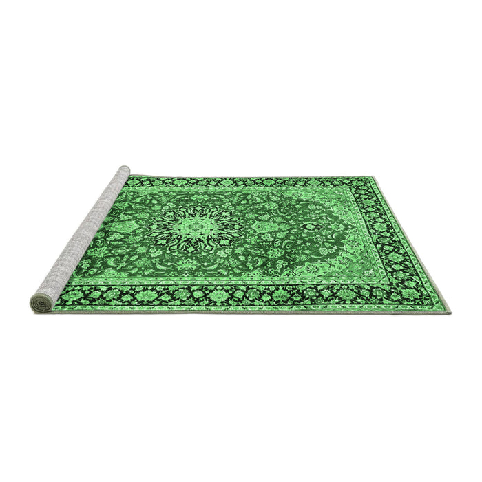 Sideview of Machine Washable Medallion Emerald Green Traditional Area Rugs, wshtr449emgrn