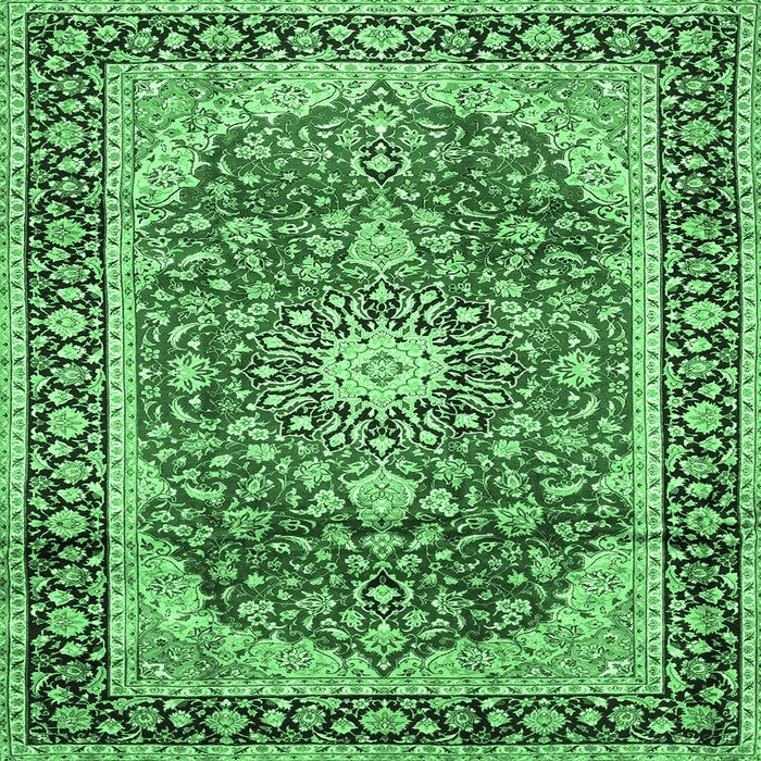 Square Machine Washable Medallion Emerald Green Traditional Area Rugs, wshtr449emgrn