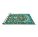 Sideview of Machine Washable Medallion Turquoise Traditional Area Rugs, wshtr449turq