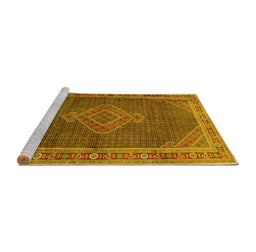 Sideview of Machine Washable Medallion Yellow Traditional Rug, wshtr44yw