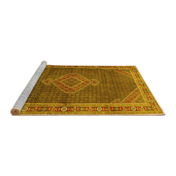 Sideview of Machine Washable Medallion Yellow Traditional Rug, wshtr44yw