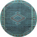 Round Medallion Light Blue Traditional Rug, tr44lblu