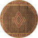 Round Machine Washable Medallion Brown Traditional Rug, wshtr44brn