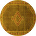 Round Machine Washable Medallion Yellow Traditional Rug, wshtr44yw