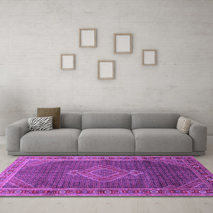 Machine Washable Medallion Purple Traditional Area Rugs in a Living Room, wshtr44pur