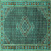 Square Medallion Turquoise Traditional Rug, tr44turq