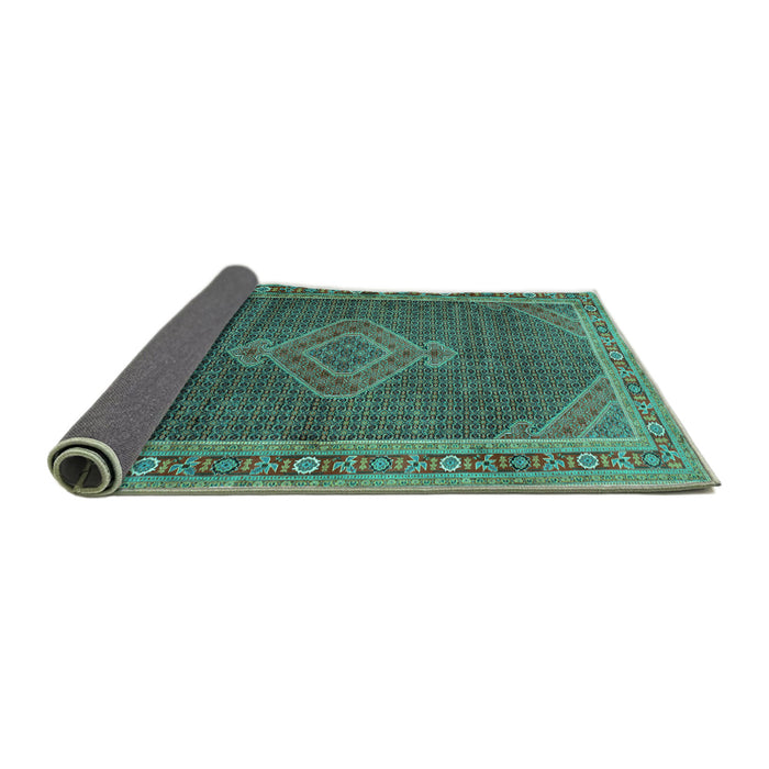 Sideview of Medallion Turquoise Traditional Rug, tr44turq