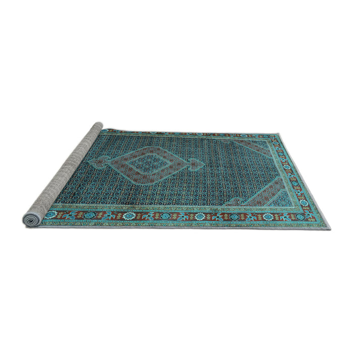 Sideview of Machine Washable Medallion Light Blue Traditional Rug, wshtr44lblu