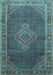 Machine Washable Medallion Light Blue Traditional Rug, wshtr44lblu