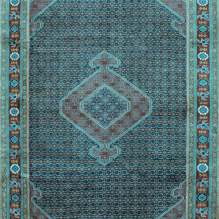 Machine Washable Medallion Light Blue Traditional Rug, wshtr44lblu