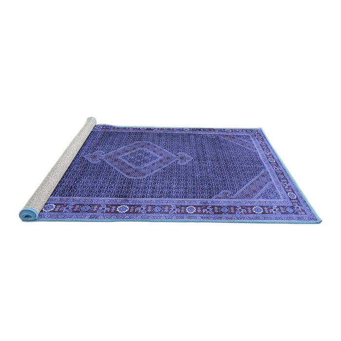 Sideview of Machine Washable Medallion Blue Traditional Rug, wshtr44blu