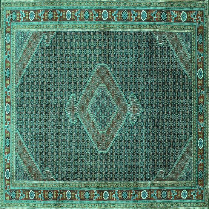 Square Machine Washable Medallion Turquoise Traditional Area Rugs, wshtr44turq