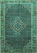 Machine Washable Medallion Turquoise Traditional Area Rugs, wshtr44turq