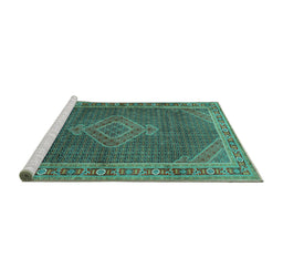 Sideview of Machine Washable Medallion Turquoise Traditional Area Rugs, wshtr44turq