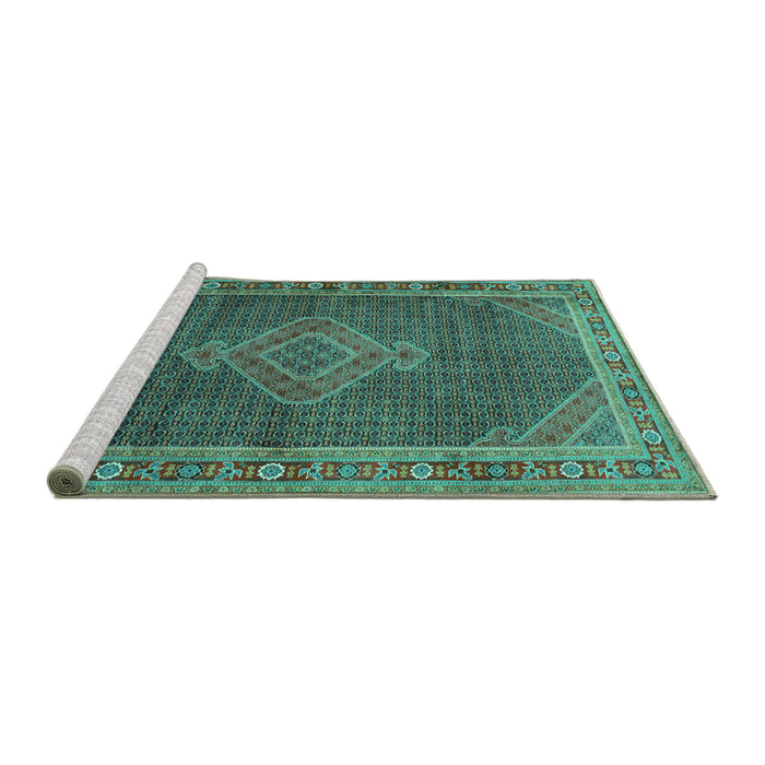 Sideview of Machine Washable Medallion Turquoise Traditional Area Rugs, wshtr44turq