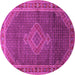 Round Machine Washable Medallion Pink Traditional Rug, wshtr44pnk