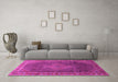 Machine Washable Medallion Pink Traditional Rug in a Living Room, wshtr44pnk