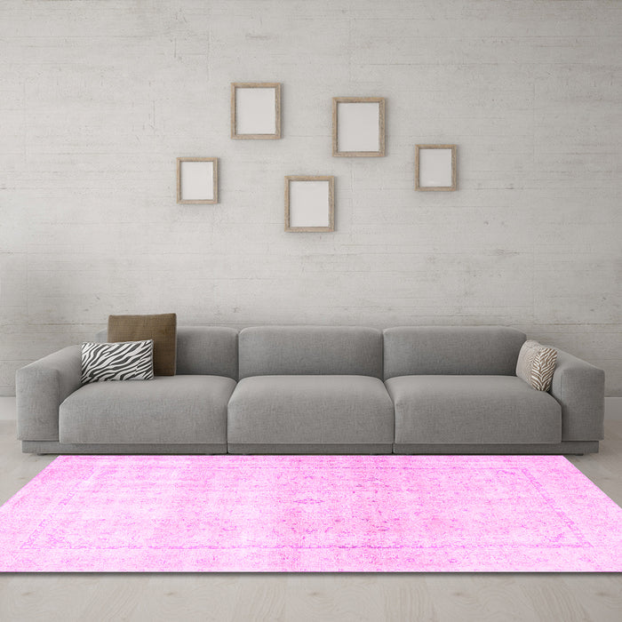 Machine Washable Persian Pink Traditional Rug in a Living Room, wshtr4500pnk