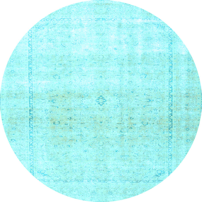 Round Machine Washable Persian Light Blue Traditional Rug, wshtr4500lblu