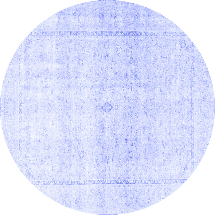 Round Machine Washable Persian Blue Traditional Rug, wshtr4500blu