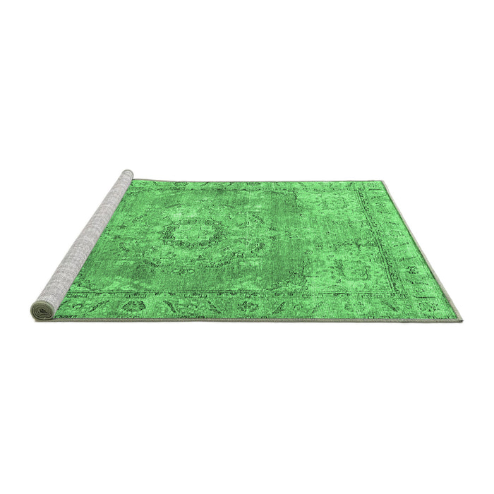 Sideview of Machine Washable Medallion Emerald Green Traditional Area Rugs, wshtr4501emgrn