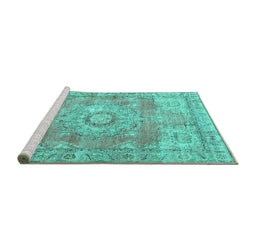 Sideview of Machine Washable Medallion Turquoise Traditional Area Rugs, wshtr4501turq
