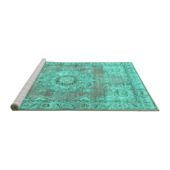 Sideview of Machine Washable Medallion Turquoise Traditional Area Rugs, wshtr4501turq