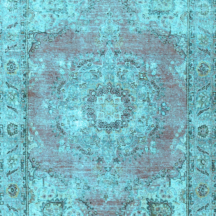 Machine Washable Medallion Light Blue Traditional Rug, wshtr4501lblu