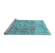 Sideview of Machine Washable Medallion Light Blue Traditional Rug, wshtr4501lblu