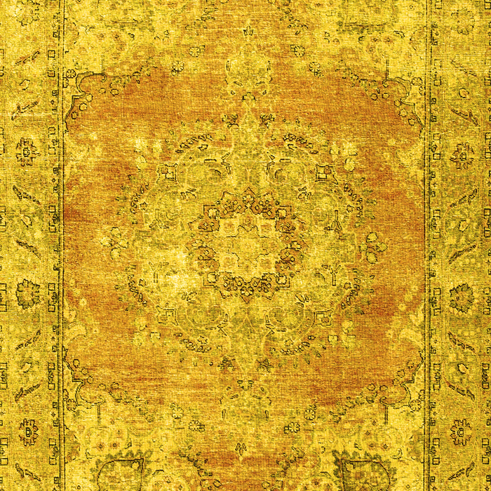 Machine Washable Medallion Yellow Traditional Rug, wshtr4501yw