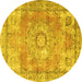 Round Machine Washable Medallion Yellow Traditional Rug, wshtr4501yw