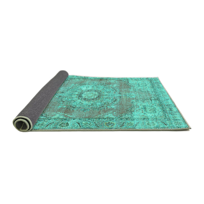 Sideview of Medallion Turquoise Traditional Rug, tr4501turq