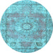 Round Medallion Light Blue Traditional Rug, tr4501lblu