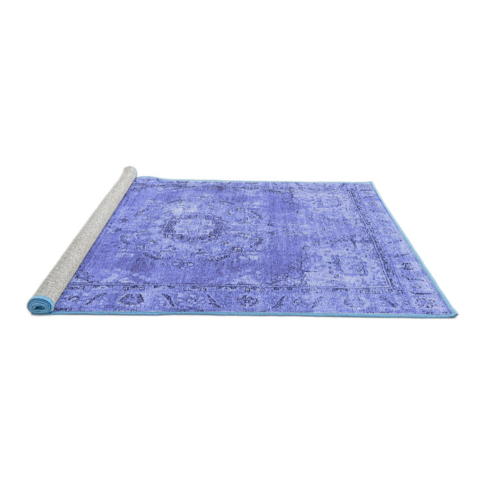 Sideview of Machine Washable Medallion Blue Traditional Rug, wshtr4501blu