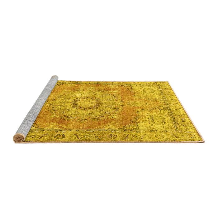 Sideview of Machine Washable Medallion Yellow Traditional Rug, wshtr4501yw