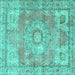 Square Machine Washable Medallion Turquoise Traditional Area Rugs, wshtr4501turq