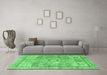 Machine Washable Medallion Emerald Green Traditional Area Rugs in a Living Room,, wshtr4501emgrn