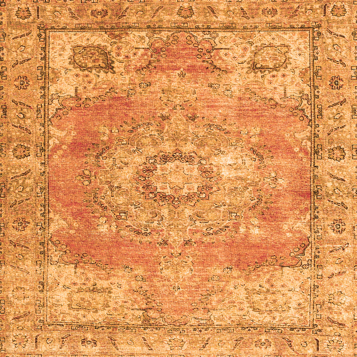 Round Machine Washable Medallion Orange Traditional Area Rugs, wshtr4501org
