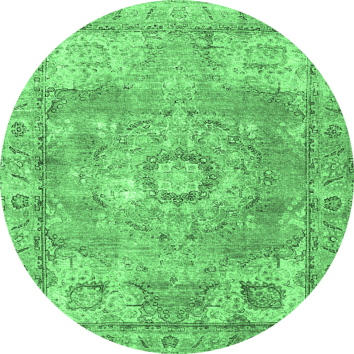 Round Machine Washable Medallion Emerald Green Traditional Area Rugs, wshtr4501emgrn