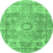 Round Machine Washable Medallion Emerald Green Traditional Area Rugs, wshtr4501emgrn