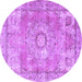 Round Machine Washable Medallion Purple Traditional Area Rugs, wshtr4501pur