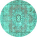 Round Medallion Turquoise Traditional Rug, tr4501turq