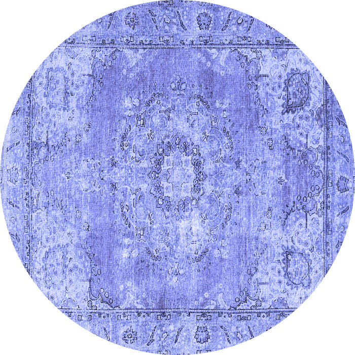 Round Machine Washable Medallion Blue Traditional Rug, wshtr4501blu