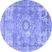 Round Machine Washable Medallion Blue Traditional Rug, wshtr4501blu